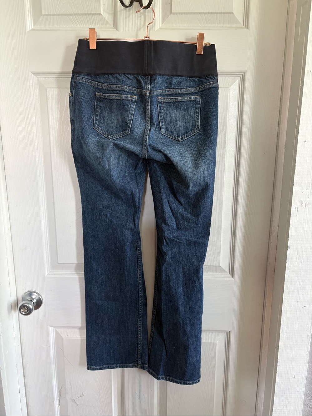Liz Lange Dark Blue Boot Cut Maternity Jeans with Black Waistband